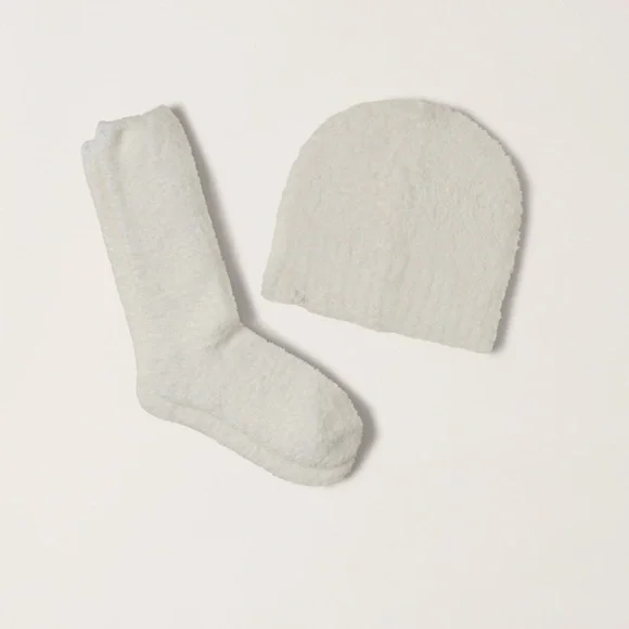 NWT luscious Barefoot Dreams beanie and socks set (two sets of pearl)- Pearl - Picture 1 of 6